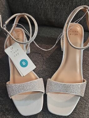 a new day Silver Rhinestone Ankle-Strap Heels
